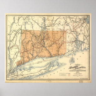 Vintage Connecticut Railroad Map (1893) Poster