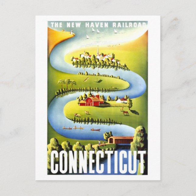 Vintage Connecticut Travel Poster Postcard (Front)