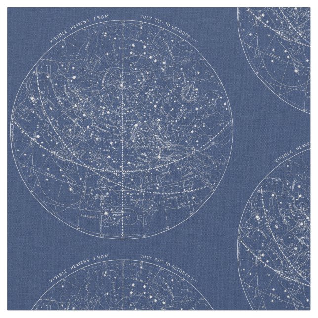 Vintage Constellation Map (Navy) Fabric (Close Up)