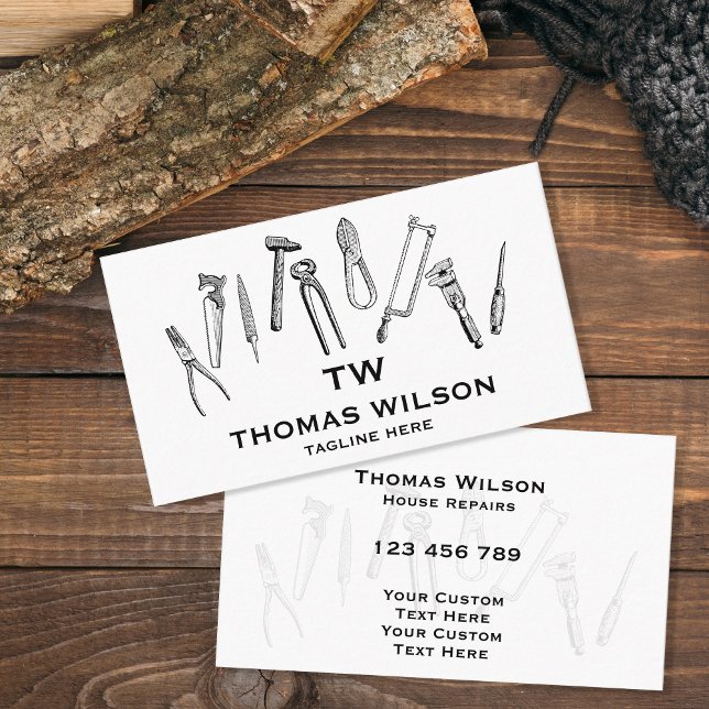 Vintage Construction Handyman Carpenter Tools Busi Business Card (Creator Uploaded)