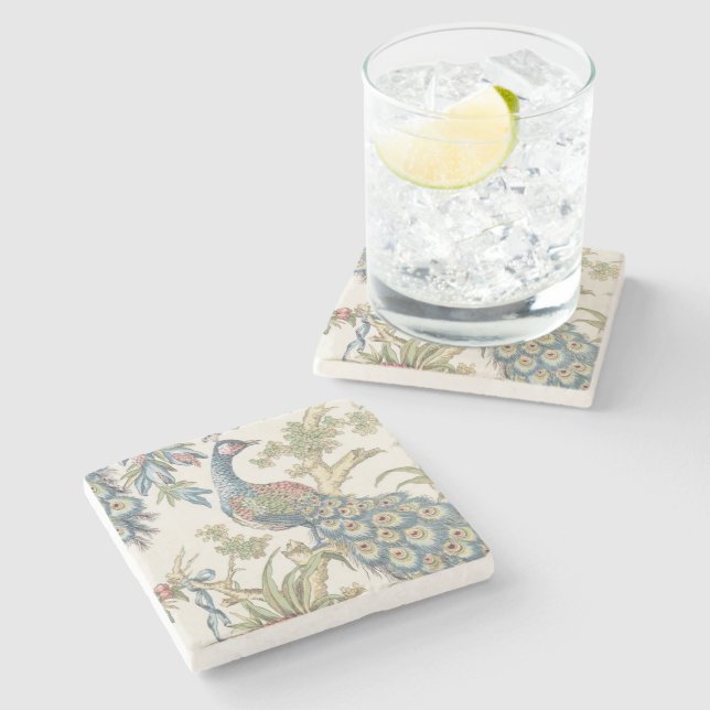 Vintage Contemporary Peacock Beige Coasters  (Side)