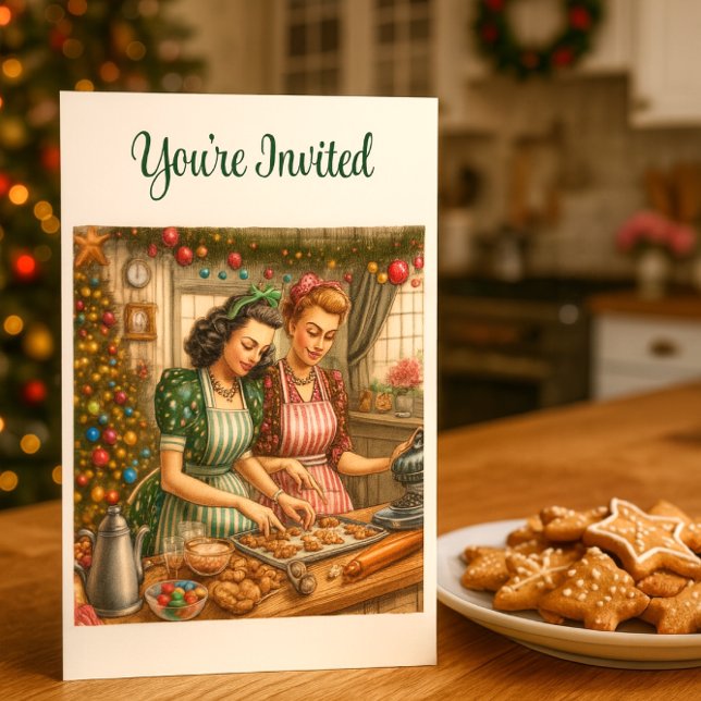 Vintage Cookie Exchange Christmas  Invitation (Vintage charm meets holiday warmth join us for cookies, laughter, and Christmas cheer! 
)