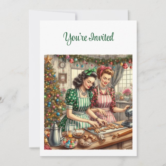 Vintage Cookie Exchange Christmas  Invitation (Front)