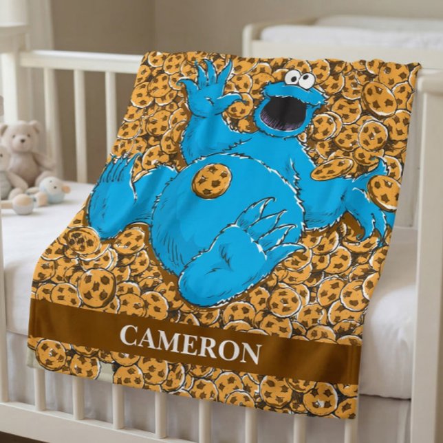 Vintage Cookie Monster and Cookies Fleece Blanket (Generated image of blanket over crib)