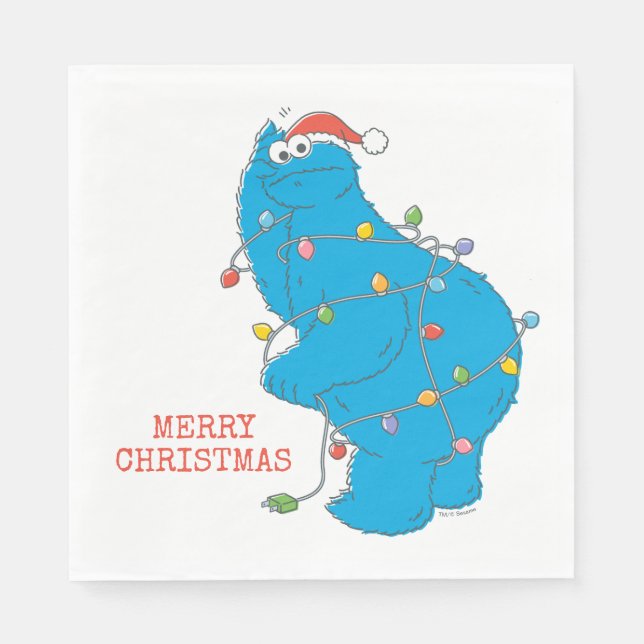 Vintage Cookie Monster Christmas Lights Napkin (Front)
