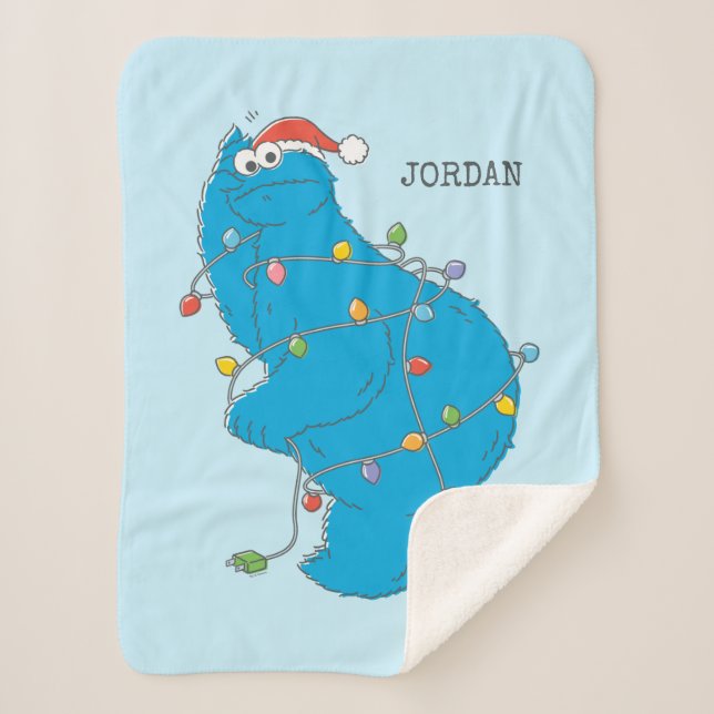 Vintage Cookie Monster Christmas Lights Sherpa Blanket (Front)