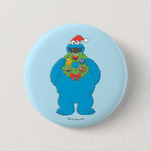 Vintage Cookie Monster Christmas Wreath 6 Cm Round Badge