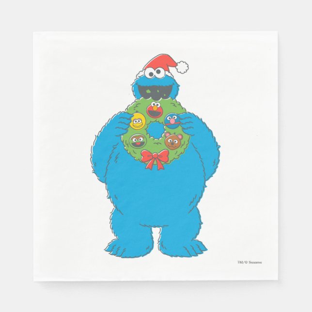 Vintage Cookie Monster Christmas Wreath Napkin (Front)