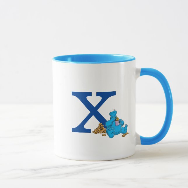 Vintage Cookie Monster Eating Cookies Monogram X Mug (Right)