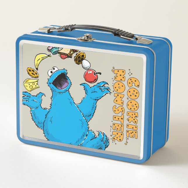Vintage Cookie Monster Juggling Metal Lunch Box (Front)