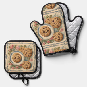 Vintage Cookies Bakery Pastry Chef Baker Baking Oven Mitt & Pot Holder Set