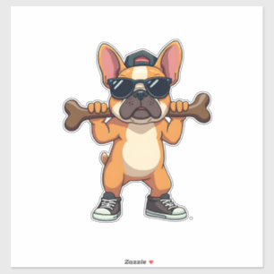 Vintage Cool French Bulldog Carrying Bone Cartoon 
