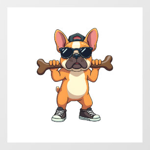 Vintage Cool French Bulldog Carrying Bone Cartoon 