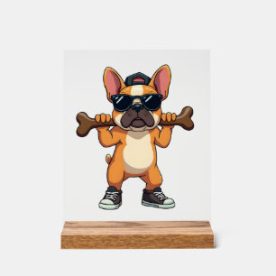 Vintage Cool French Bulldog Carrying Bone Cartoon  Acrylic Sign