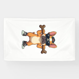 Vintage Cool French Bulldog Carrying Bone Cartoon  Banner