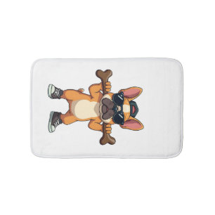 Vintage Cool French Bulldog Carrying Bone Cartoon  Bath Mat