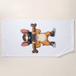 Vintage Cool French Bulldog Carrying Bone Cartoon  Beach Towel