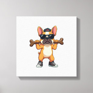 Vintage Cool French Bulldog Carrying Bone Cartoon Canvas Print