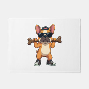 Vintage Cool French Bulldog Carrying Bone Cartoon Doormat