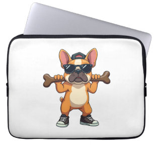 Vintage Cool French Bulldog Carrying Bone Cartoon Laptop Sleeve