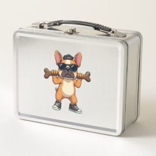 Vintage Cool French Bulldog Carrying Bone Cartoon  Metal Lunch Box