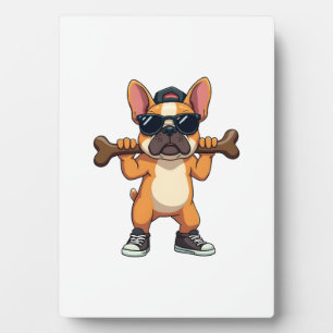 Vintage Cool French Bulldog Carrying Bone Cartoon  Plaque