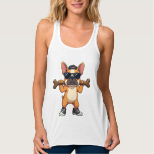 Vintage Cool French Bulldog Carrying Bone Cartoon  Singlet