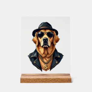 Vintage Cool Golden Retriever Dog in Sunglasses an Acrylic Sign