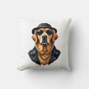 Vintage Cool Golden Retriever Dog in Sunglasses an Cushion