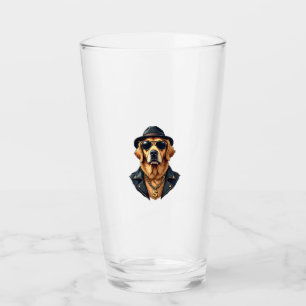 Vintage Cool Golden Retriever Dog in Sunglasses an Glass