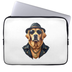 Vintage Cool Golden Retriever Dog in Sunglasses an Laptop Sleeve