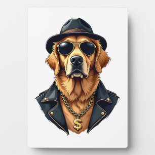 Vintage Cool Golden Retriever Dog in Sunglasses an Plaque