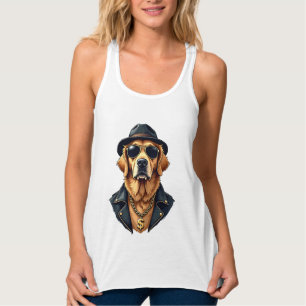 Vintage Cool Golden Retriever Dog in Sunglasses an Singlet