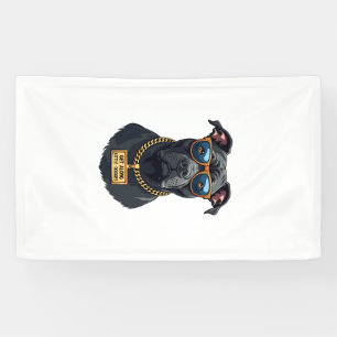 Vintage Cool Pitbull in Sunglasses with Gold Chain Banner