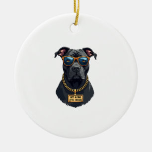 Vintage Cool Pitbull in Sunglasses with Gold Chain Ceramic Tree Decoration