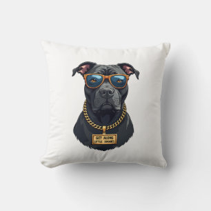 Vintage Cool Pitbull in Sunglasses with Gold Chain Cushion