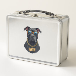 Vintage Cool Pitbull in Sunglasses with Gold Chain Metal Lunch Box