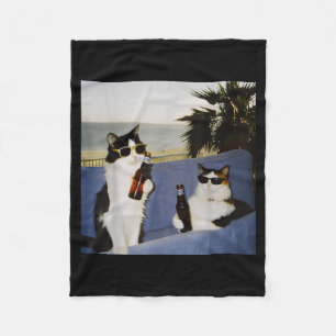 Vintage Cool Sungles Cat Drinking Beer Cat Meme Ca Fleece Blanket