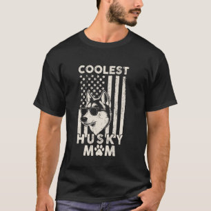 Vintage Coolest Husky Mum USA American Flag Funny T-Shirt