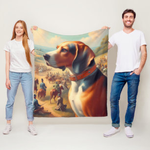 Vintage Coonhound Dog Painting Fleece Blanket