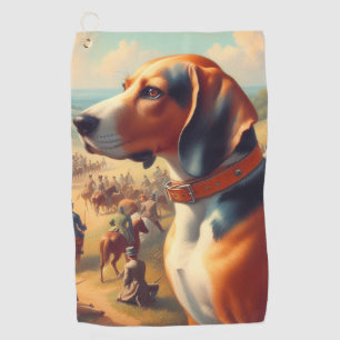 Vintage Coonhound Dog Painting Golf Towel
