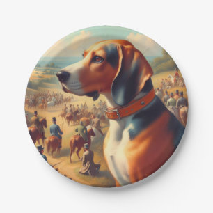 Vintage Coonhound Dog Painting Paper Plate