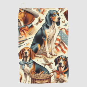 Vintage Coonhound Dog Seamless Golf Towel