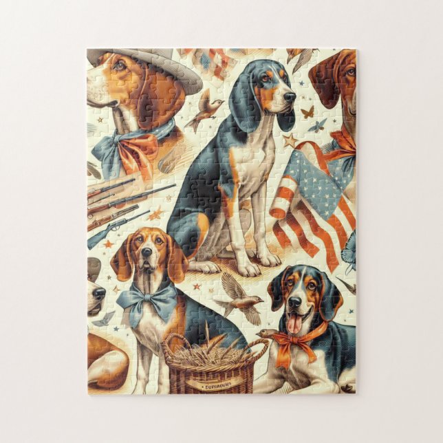 Vintage Coonhound Dog Seamless Jigsaw Puzzle (Vertical)