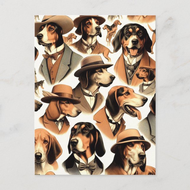 Vintage Coonhound Dog Seamless Postcard (Front)