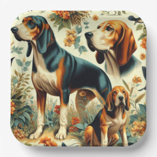Vintage Coonhound Seamless Painting Paper Plate