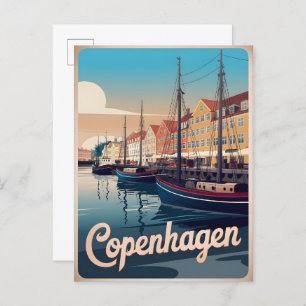Vintage Copenhagen colorful houses boats gifts Postcard