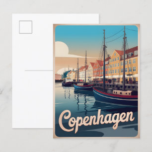 Vintage Copenhagen colourful houses boats gifts Postcard