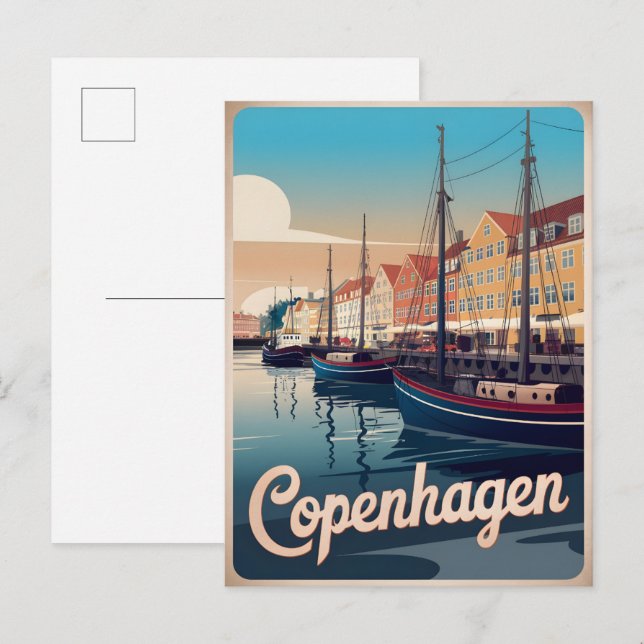 Vintage Copenhagen colourful houses boats gifts Postcard (Front/Back)