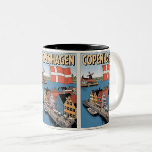 Vintage Copenhagen colourful houses gifts Two-Tone Coffee Mug